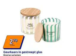 Action Geurkaars in gestreept glas Diverse varianten aanbieding