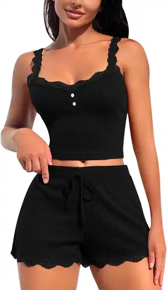 Amazon RSLOVE Damespyjama, kanten pyjamaset voor dames, top en shorts, sexy nachtkleding aanbieding