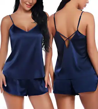 Amazon RSLOVE Lingerie pyjama met V-hals voor dames, sexy hemdje en shorts, nachtkleding aanbieding
