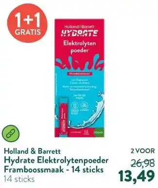 Holland & Barrett Hydrate Elektrolytenpoeder Framboossmaak - 14 sticks aanbieding