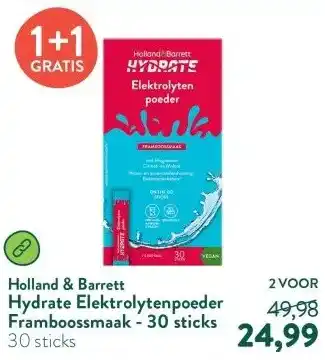 Holland & Barrett Hydrate Elektrolytenpoeder Framboossmaak - 30 sticks aanbieding