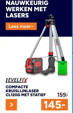 BOUWMAAT LEVELFIX Compacte kruislijnlaser CL120G Met statief aanbieding