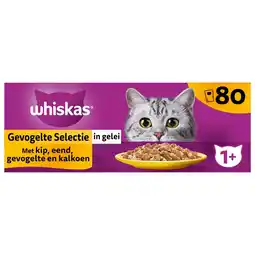 Pets Place Whiskas 1+ Selectie In Gelei Maaltijdzakjes Multipack - Kattenvoer - Gevogelte 80x85 g aanbieding