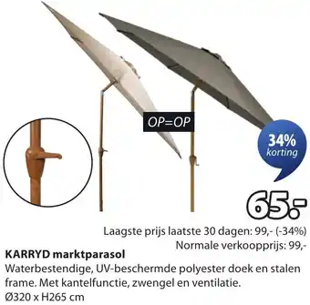 Jysk KARRYD marktparasol aanbieding