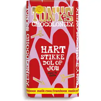 Jumbo Tony's Chocolonely Melk Roos Framboos 180 g aanbieding
