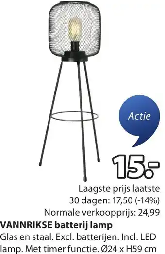 Jysk VANNRIKSE batterij lamp aanbieding