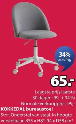 Jysk KOKKEDAL bureaustoel aanbieding