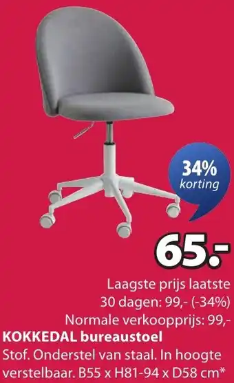Jysk KOKKEDAL bureaustoel aanbieding