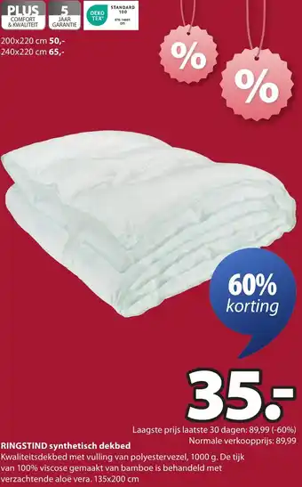 Jysk RINGSTIND synthetisch dekbed aanbieding