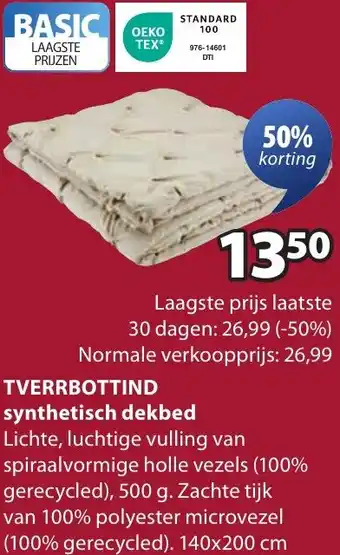 Jysk TVERRBOTTIND synthetisch dekbed aanbieding