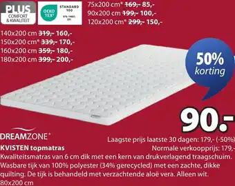 Jysk DREAMZONE KVISTEN topmatras aanbieding