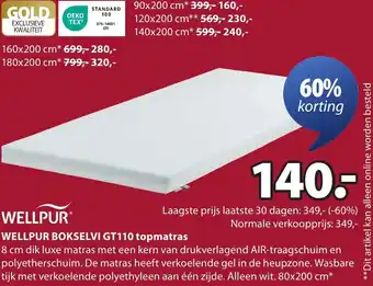 Jysk WELLPUR BOKSELVI GT110 topmatras aanbieding
