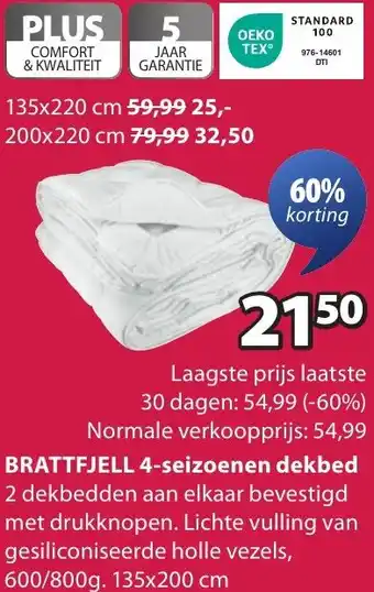 Jysk BRATTFJELL 4-seizoenen dekbed aanbieding