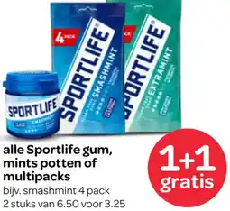 Spar Alle Sportlife gum, mints potten of multipacks aanbieding
