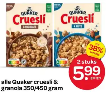 Spar Alle Quaker cruesli & granola aanbieding