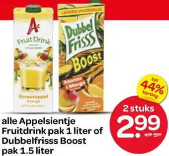 Spar Alle Appelsientje Fruitdrink of Dubbelfrisss Boost aanbieding