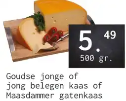 Naanhof Goudse jonge of jong belegen kaas of Maasdammer gatenkaas. aanbieding