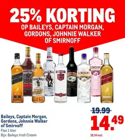 Makro Baileys, Captain Morgan, Gordons, Johnnie Walker of Smirnoff aanbieding
