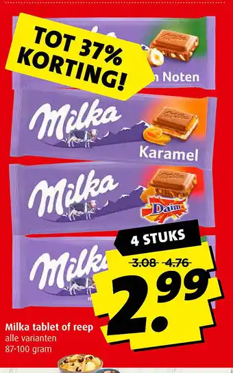 Boni Milka tablet of reep 87-100 gram aanbieding