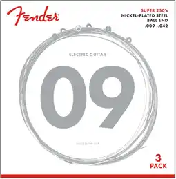 Amazon Fender Super 250 String Set - 250L (009/042) Pack van 3 Sets - Vernikkeld Staal - Kogeluiteinden aanbieding