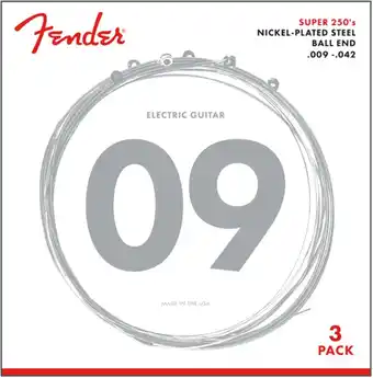 Amazon Fender Super 250 String Set - 250L (009/042) Pack van 3 Sets - Vernikkeld Staal - Kogeluiteinden aanbieding