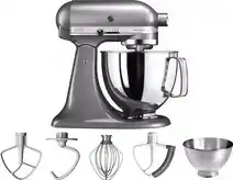Bol.com KitchenAid keukenmachine - Artisan - Keukenrobot met 7 accessoires - 300 W - 48 L - Grijs aanbieding