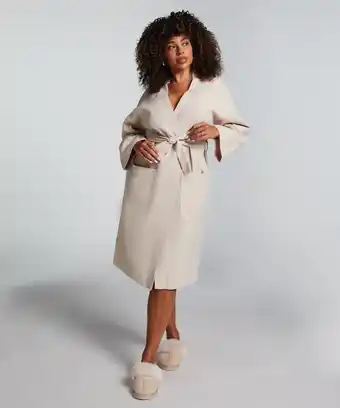 Hunkemoller Hunkemöller Badjas Waffle Beige aanbieding
