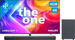 Coolblue Philips Ambilight 50 PUS9000 QLED 4K (2025) + JBL Bar 2.1 Deep Bass M2 Zwart aanbieding