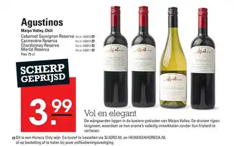 Sligro Agustinos Maipo Valley, Chili : Cabernet Sauvignon Reserva, Carmenère Reserva, Chardonnay Reserva Of Merlot Reserva aanbieding