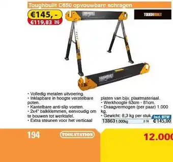 Toolstation Toughbuilt C650 Opvouwbare Schragen aanbieding