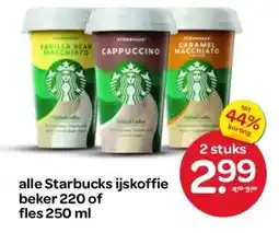 Spar alle Starbucks ijskoffie beker 220 of fles 250 ml aanbieding