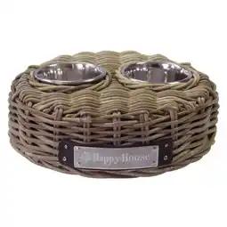 Welkoop Happy-House - Voerbak - RVS - Riet - Rond - Ø 35x17 cm - Beige/Bruin aanbieding