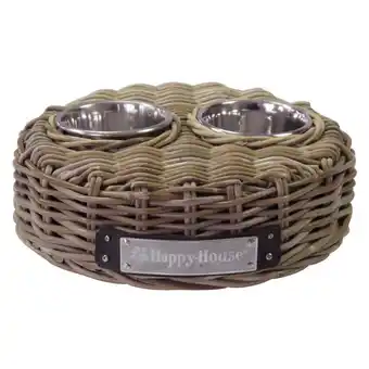 Welkoop Happy-House - Voerbak - RVS - Riet - Rond - Ø 35x17 cm - Beige/Bruin aanbieding