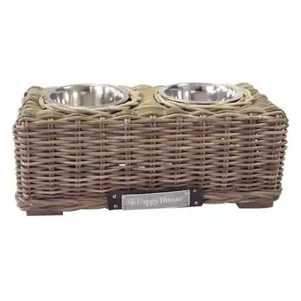 Welkoop Happy-House - Voerbak - RVS - Riet - Vierkant - 50x25x22 cm - Beige/Bruin aanbieding