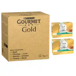 Zooplus 96 x 85 g Gourmet Gold geselecteerd natvoer + 24 x 85 g Gourmet Gold Raffiniertes Ragout gratis! aanbieding