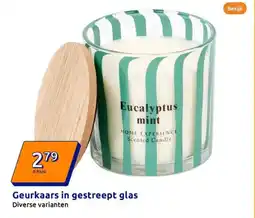 Action Geurkaars in gestreept glas aanbieding