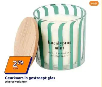 Action Geurkaars in gestreept glas aanbieding