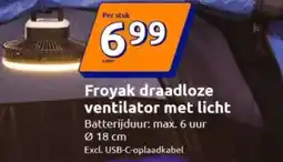 Action Froyak draadloze ventilator met licht aanbieding