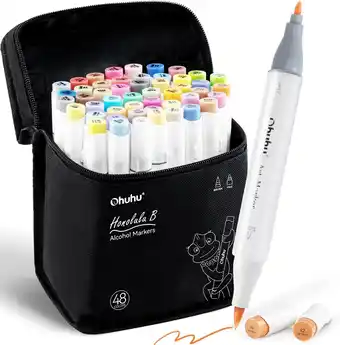 Amazon Ohuhu - Penseelpunt marker - 48 artistieke markers op alcoholbasis voor volwassenen - Navulbaar aanbieding
