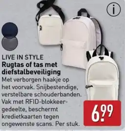 ALDI Live in style rugtas of tas met diefstalbeveiliging aanbieding