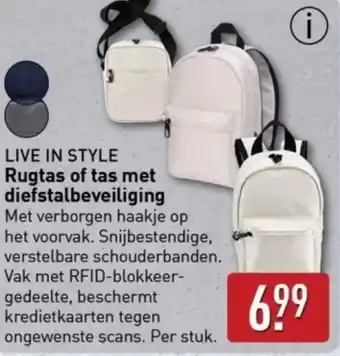 ALDI Live in style rugtas of tas met diefstalbeveiliging aanbieding