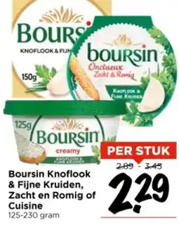 Vomar Voordeelmarkt Boursin Knoflook & Fijne Kruiden, Zacht en Romig of Cuisine aanbieding