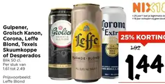 Vomar Voordeelmarkt Gulpener, Grolsch Kanon, Grolsch Corona, Leffe Blond, Texels Skuumkoppe of Desperados aanbieding