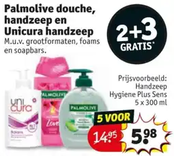 Kruidvat Palmolive douche, handzeep en Unicura handzeep aanbieding