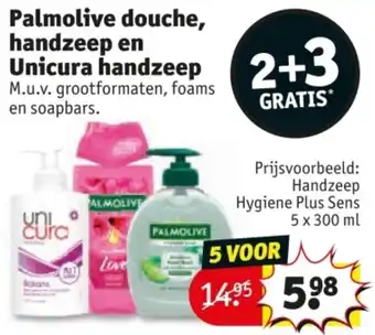 Kruidvat Palmolive douche, handzeep en Unicura handzeep aanbieding