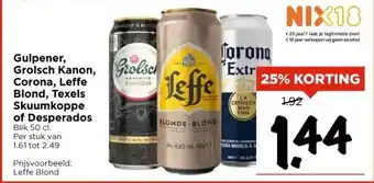 Vomar Voordeelmarkt Gulpener, Grolsch Kanon, Corona, Leffe Blond, Texels Skuumkoppe of Desperados aanbieding