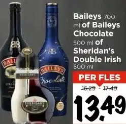 Vomar Voordeelmarkt Baileys 700 ml of Baileys Chocolate 500 ml of Sheridan's Double Irish 500 ml aanbieding