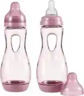 Bol.com Difrax Handgreep Babyfles 240 ml Natural - S-Fles - Anti-Colic - Roze - 2 st aanbieding
