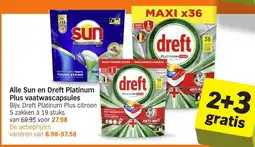 Albert Heijn Alle Sun en Dreft Platinum Plus vaatwascapsules aanbieding