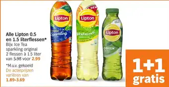 Albert Heijn Alle Lipton 0.5 en 1.5 literflessen* aanbieding